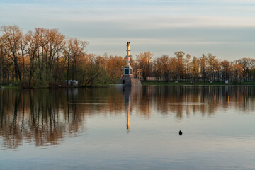The Chesmenskaya Column in the Catherine Park in Tsarskoye Selo on a sunny spring day, Pushkin, St....