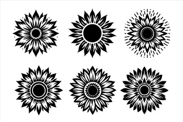 Vector Silhouettes of Sunflower set. Sunflower Silhouette vector Bundle Clipart.