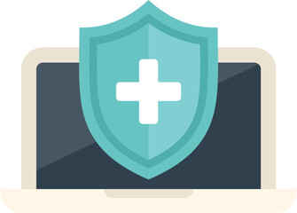 Fototapeta premium Shield is protecting a laptop, showing the concept of antivirus and digital security