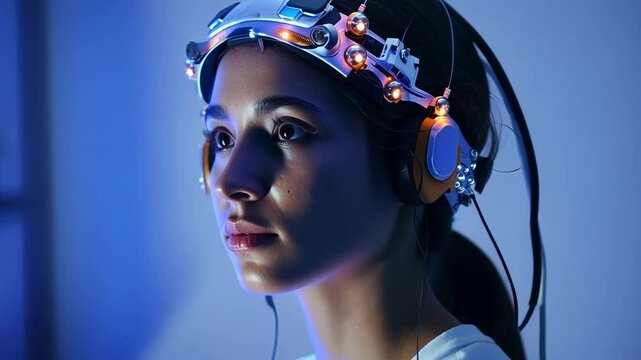 Patient undergoing a transcranial magnetic stimulation treatment, a non invasive procedure using magnetic fields to stimulate nerve cells in the brain