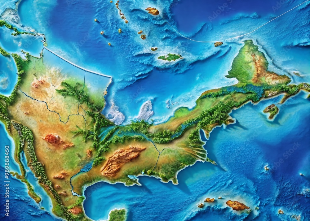 Poster detailed map of the bermuda triangle showing geographical features and surrounding ocean areas
