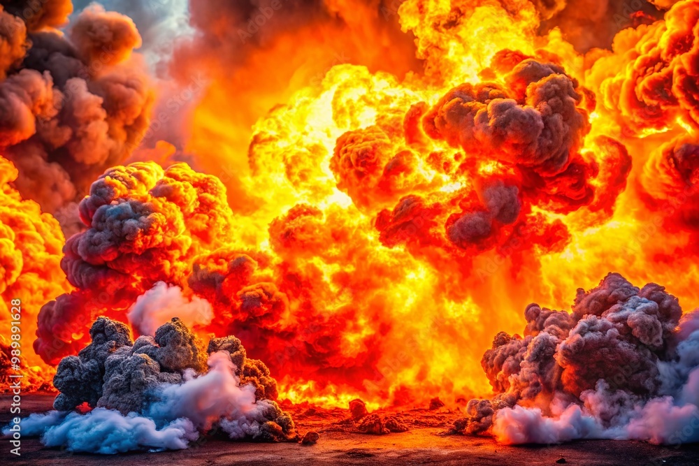 Poster dramatic explosive background with fiery flames and smoke for dynamic visual projects and designs