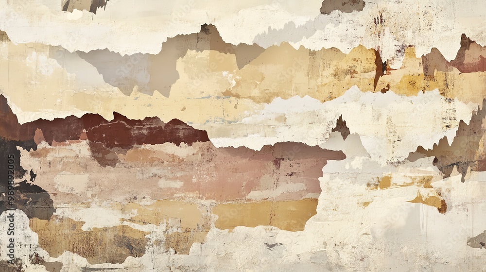 Aufkleber modern abstract art backdrop with a collage of torn paper textures in muted earth tones. the layered