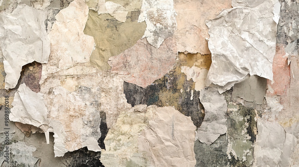 Aufkleber modern abstract art backdrop with a collage of torn paper textures in muted earth tones. the layered