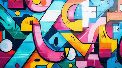 Poster Colorful graffiti wall with soft gradients, blending pastel colors with street art symbols and abstract patterns