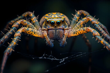 Striking Spider Rests on Web with Intense Gaze