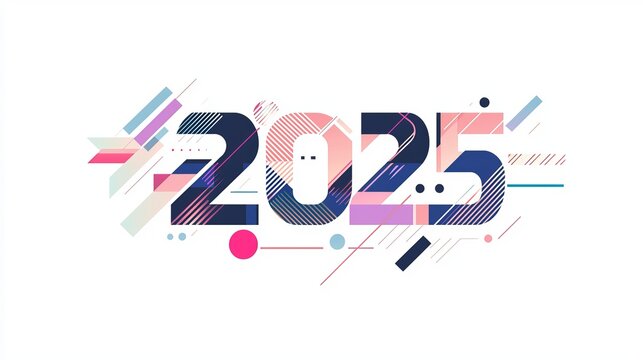 Flat, minimalist '2025' typography with angular