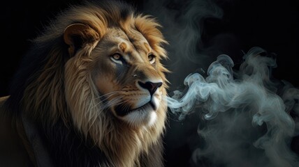 Fototapeta premium Majestic Lion Exhaling Smoke