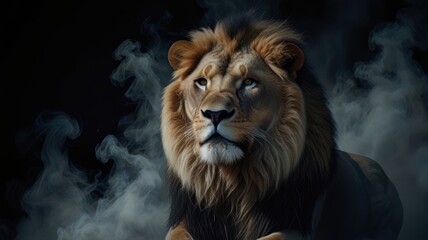 Fototapeta premium Majestic Lion in Smoke