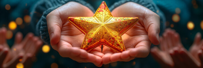 Child's hands holding a gold star.
