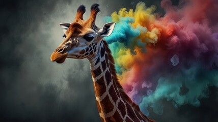 Giraffe with Colorful Smoke