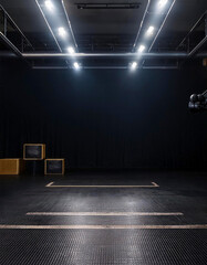 black gym background dark lights with copy space .Sport concept, healthy active lifestyle for sport product.Generative AI