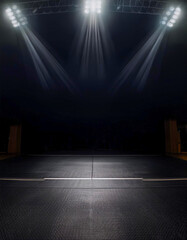 black gym background dark lights with copy space .Sport concept, healthy active lifestyle for sport product.Generative AI