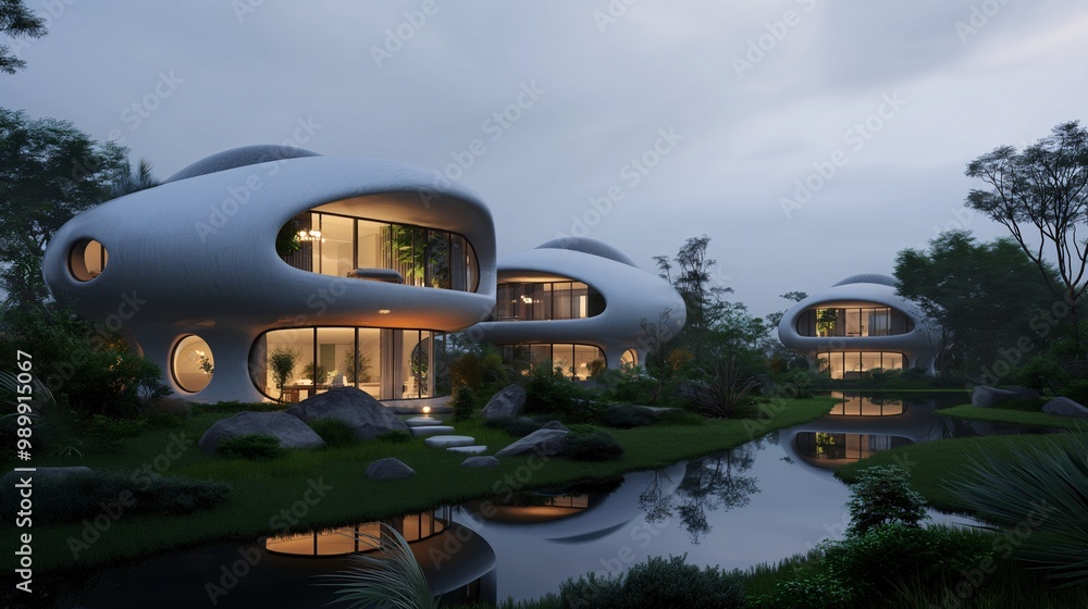 Poster modern architecture in a tranquil natural setting