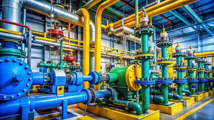 Gas Compression Equipment in Industrial Setting with Pipes, Valves, and Machinery for Energy Sector