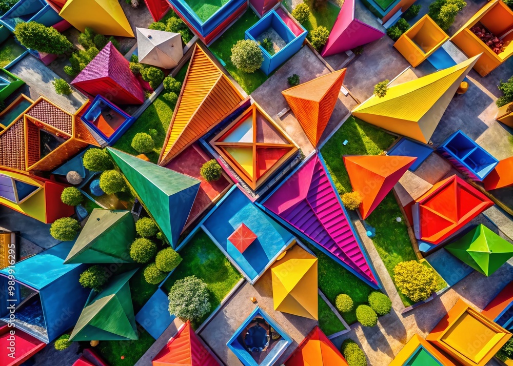 Poster geometric angles and shapes representing mathematics concepts in a colorful educational background