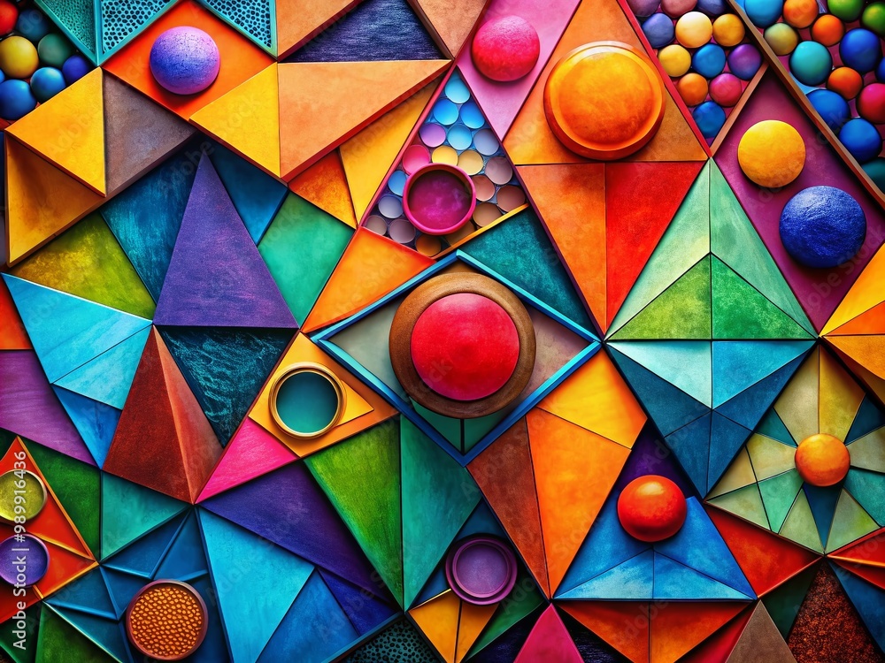 Poster geometric composition featuring triangle and circle shapes in modern abstract art style