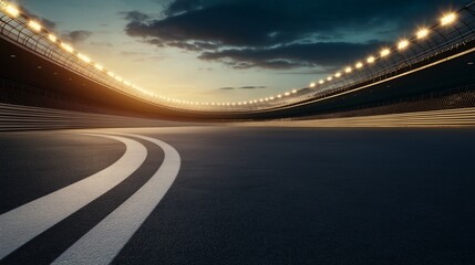 Sunset Over Racing Track with Illuminated Lights
