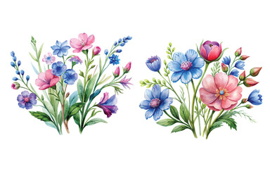Fototapeta premium vintage watercolor blue and pink wild flower ornaments. perfects for wallpaper, pattern fills, web page backgrounds, surface textures