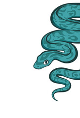 2025年巳年年賀状デザイン素材　アメコミ風かっこいいグリーンの蛇　はがきサイズ縦　文字なし