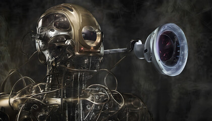 Robot with Camera Head Surrounded by Gear