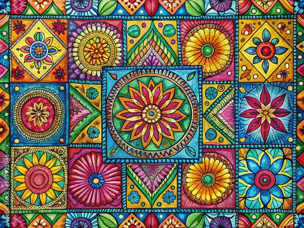 Poster hand-drawn artistic square design with intricate patterns and textures for creative projects and bra