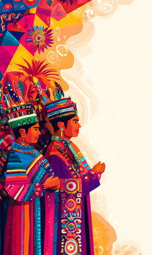 Vibrant Tinku Festival Warriors Illustration for Posters, Greeting Cards, Invitation Cards, and Facebook Banners - Perfect for Celebrating Bolivian Culture and Festivities with Energy and Tradition