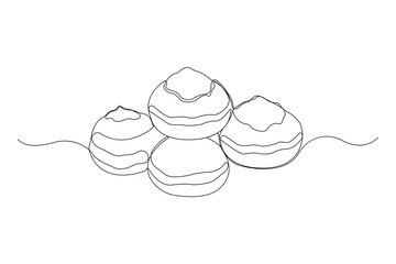 Hanukkah sufganiyot donuts one line art drawing. Vector illustration.
