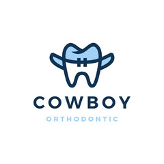 cowboy orthodontic tooth teeth dentist dentistry logo vector icon illustration	