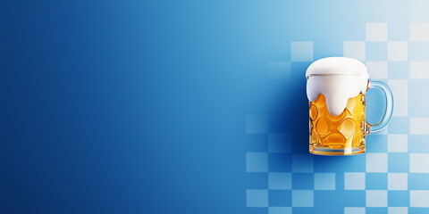 Minimal oktoberfes background: beer with gradient blue background