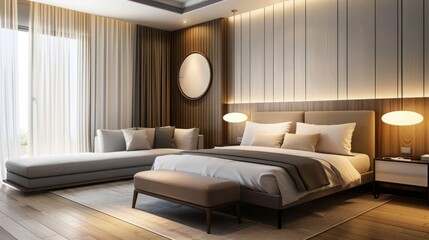 Fototapeta premium Bed and sofa in modern bedroom
