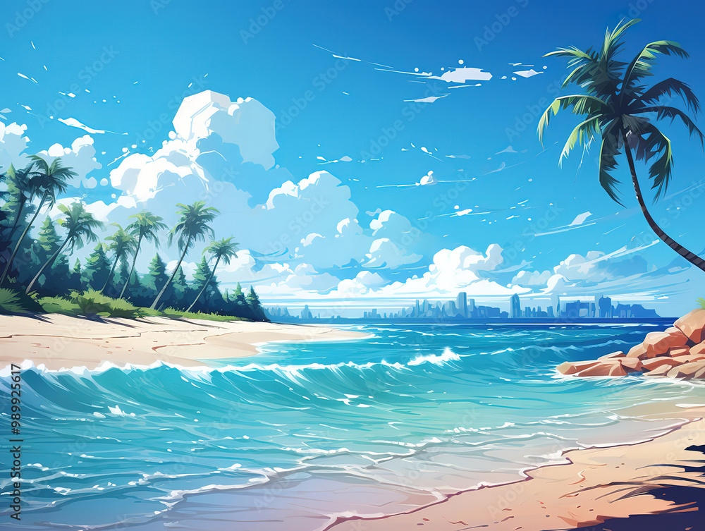 Wall mural summer background with beach and sea for banners, cards, flyers, social media wallpapers