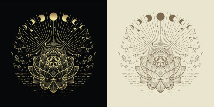 Glowing Lotus Flower with a View of the Moon Phases
