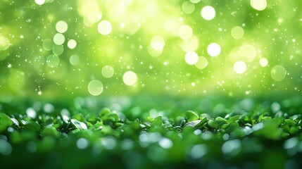 Fototapeta premium Green grass with a blurred bokeh background of light and stars.