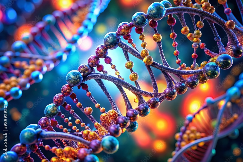 Poster intricate double helix structure representing dna molecule in vibrant colors and detailed design