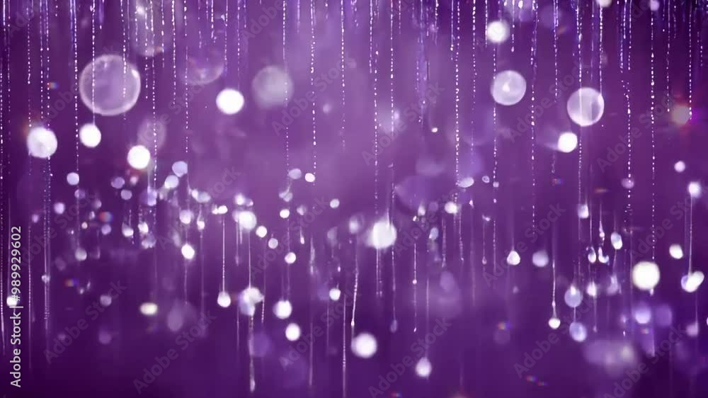 Wall mural abstract purple background with vertical shimmering light streaks and bokeh effects. festive and gla