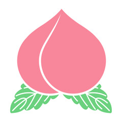 Obraz premium 葉っぱの付いたかわいい桃のベクターアイコンイラスト