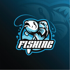 fish mascot logo design vector with modern illustration concept style for badge, emblem and tshirt printing.