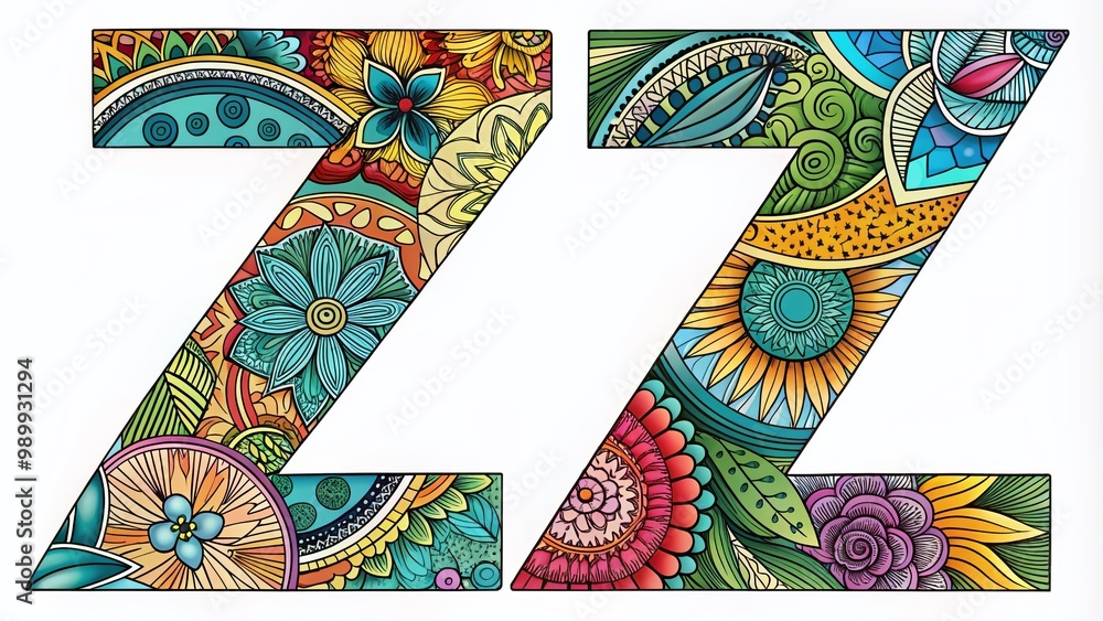 Poster intricate letter z zentangle design with detailed patterns ideal for creative projects and artworks