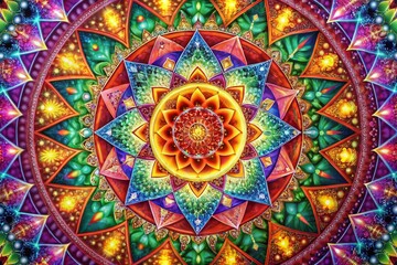 Obraz premium Intricate Mandala Design Featuring Triangles in Vibrant Colors for Art and Spirituality Themes