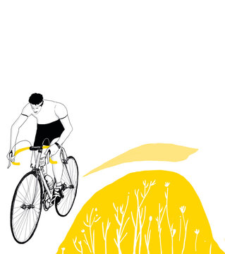 Ilustraci&oacute;n de ciclista en la monta&ntilde;a