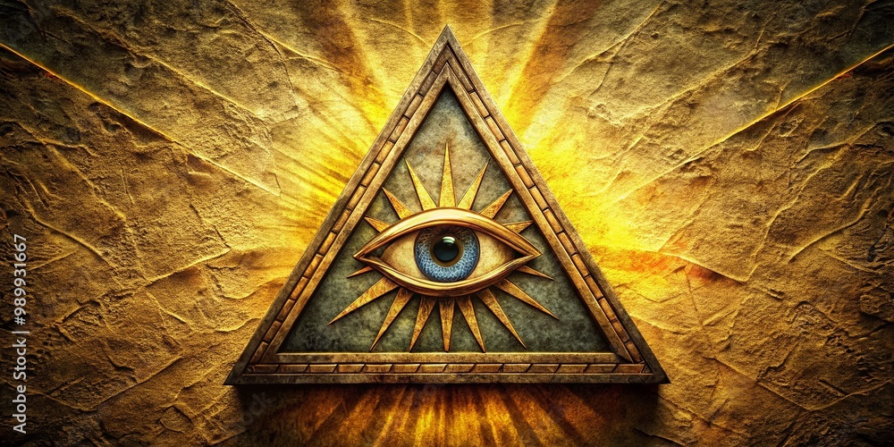 Poster intricate masonic triangle symbol with eye and light on a textured background for esoteric themes