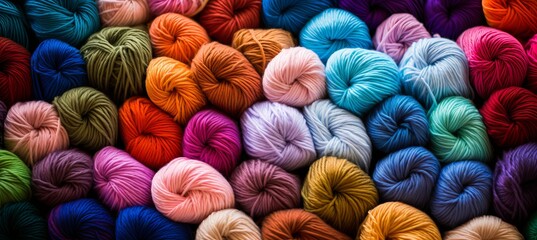 Colorful yarn collection arranged in neat bundles at a craft market during a sunny afternoon