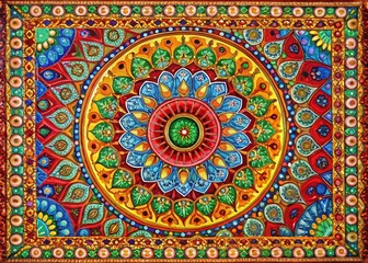 Intricate Rectangle Mandala Design with Vibrant Colors and Geometric Patterns for Home Decor