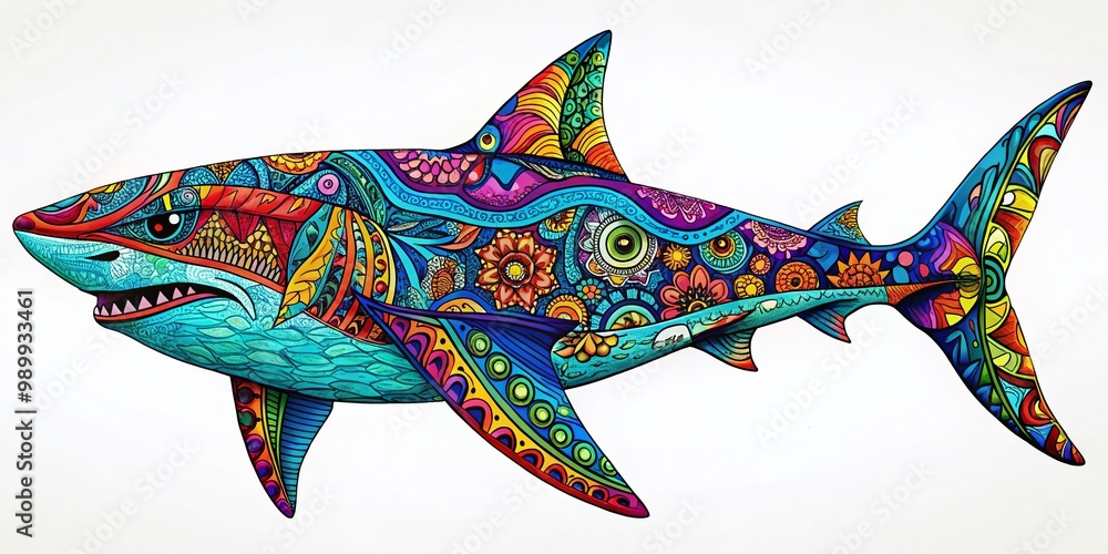 Poster intricate shark zentangle design with detailed patterns and shapes for artistic and creative project