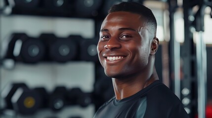 Friendly personal trainer in uniform smiling in his gym, ready to help clients achieve their fitness goals