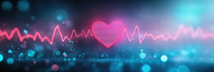 Heart rate line, neon, Heart beat gradient, highlights, Horizontal landscape