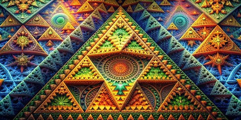 Intricate Triangle Fractal Design in Vibrant Colors Suitable for Abstract Backgrounds and Art Projects