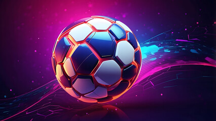 Fototapeta premium Neon Glow Football Championship, Abstract Soccer Ball on a Neon Background