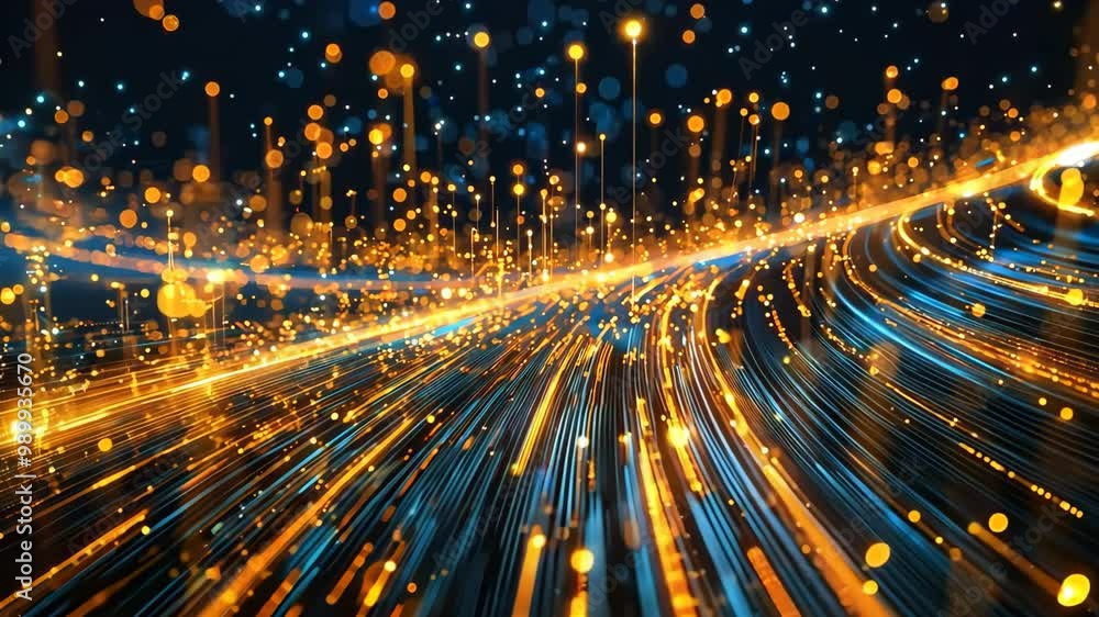 Poster amazing abstract background with glowing particles and flowing lines in vibrant colors, perfect for 